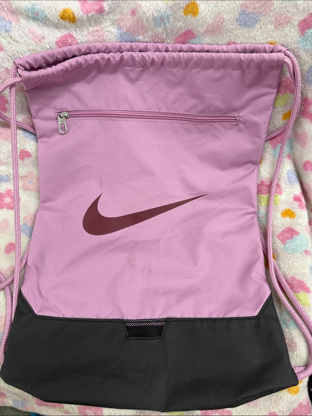 Nike Pink Drawstring Backpack with Black Trim